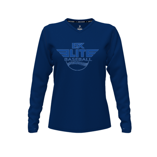 [FTLVCFNV-FYXS-LOGO1] Decker Comfort T-Shirt (Female Youth XS, Navy, V Neck, Logo 1, Long Sleeve)