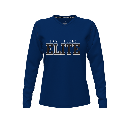 [FTLVCFNV-FYXS-LOGO3] Decker Comfort T-Shirt (Female Youth XS, Navy, V Neck, Logo 3, Long Sleeve)