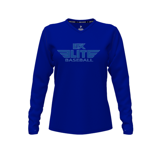 [CUS-DFW-TEES-CMF-VNK-LSL-RYL-FYXS-LOGO2] Comfort T-Shirt (Female Youth XS, Royal, V Neck, Logo 2, Long Sleeve)