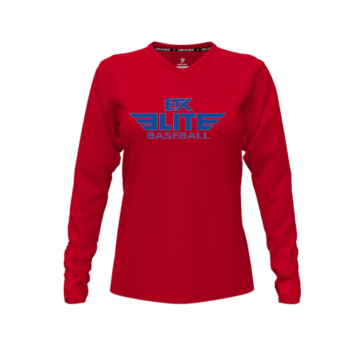 [FTLVCFRD-FYXS-LOGO2] Decker Comfort T-Shirt (Female Youth XS, Red, V Neck, Logo 2, Long Sleeve)