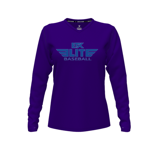 [CUS-DFW-TEES-CMF-VNK-LSL-PUR-FYXS-LOGO2] Decker Comfort T-Shirt (Female Youth XS, Purple, V Neck, Logo 2, Long Sleeve)