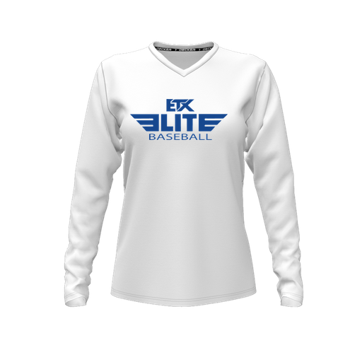 [CUS-DFW-TEES-PER-VNK-LSL-WHT-FYXS-LOGO2] Performance T-Shirt (Female Youth XS, White, V Neck, Logo 2, Long Sleeve)