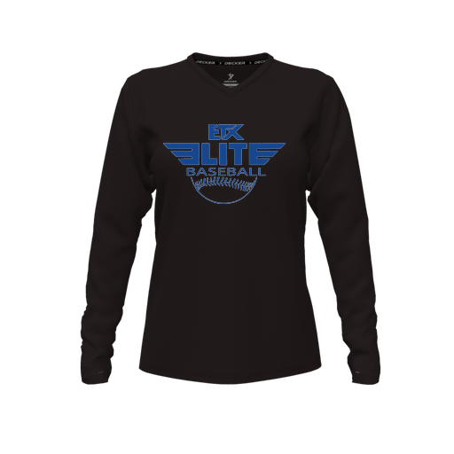 [FTLVPTBK-FYXS-LOGO1] Decker Performance T-Shirt (Female Youth XS, Black, V Neck, Logo 1, Long Sleeve)