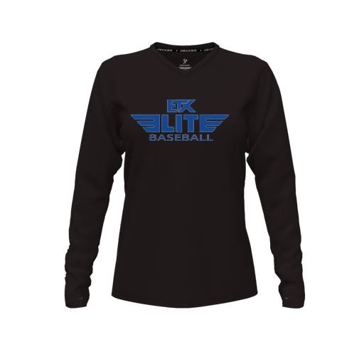 [CUS-DFW-TEES-PER-VNK-LSL-BLK-FYXS-LOGO2] Performance T-Shirt (Female Youth XS, Black, V Neck, Logo 2, Long Sleeve)