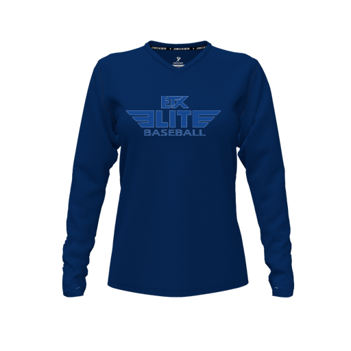 [CUS-DFW-TEES-PER-VNK-LSL-NVY-FYXS-LOGO2] Performance T-Shirt (Female Youth XS, Navy, V Neck, Logo 2, Long Sleeve)
