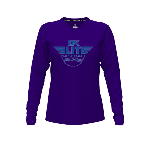 [CUS-DFW-TEES-PER-VNK-LSL-PUR-FYXS-LOGO1] Performance T-Shirt (Female Youth XS, Purple, V Neck, Logo 1, Long Sleeve)