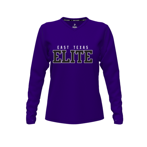 [CUS-DFW-TEES-PER-VNK-LSL-PUR-FYXS-LOGO3] Performance T-Shirt (Female Youth XS, Purple, V Neck, Logo 3, Long Sleeve)